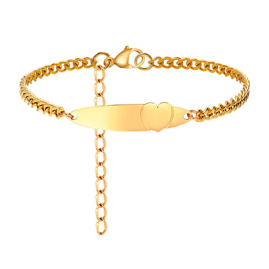 Stainless Steel Curved Heart Engravable Bracelet