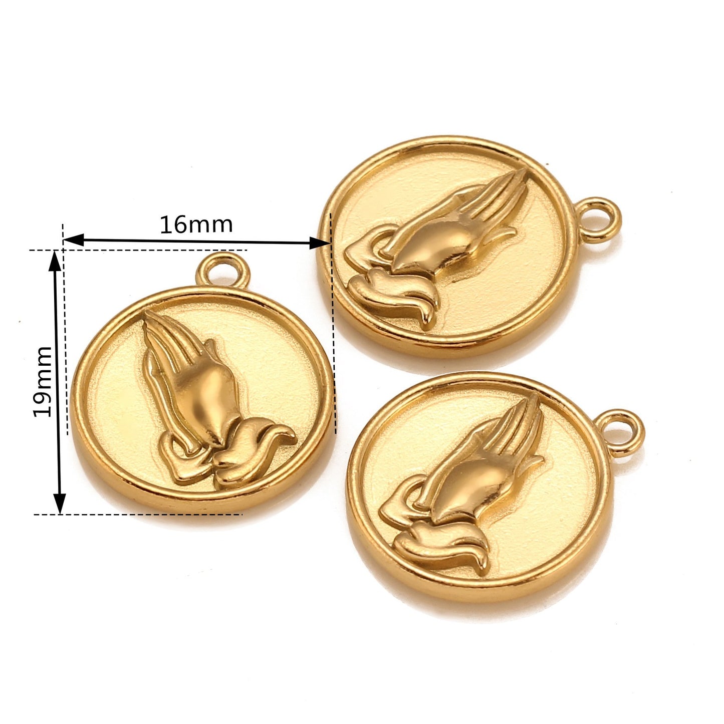 Pendentif rond en acier inoxydable avec motif de prière