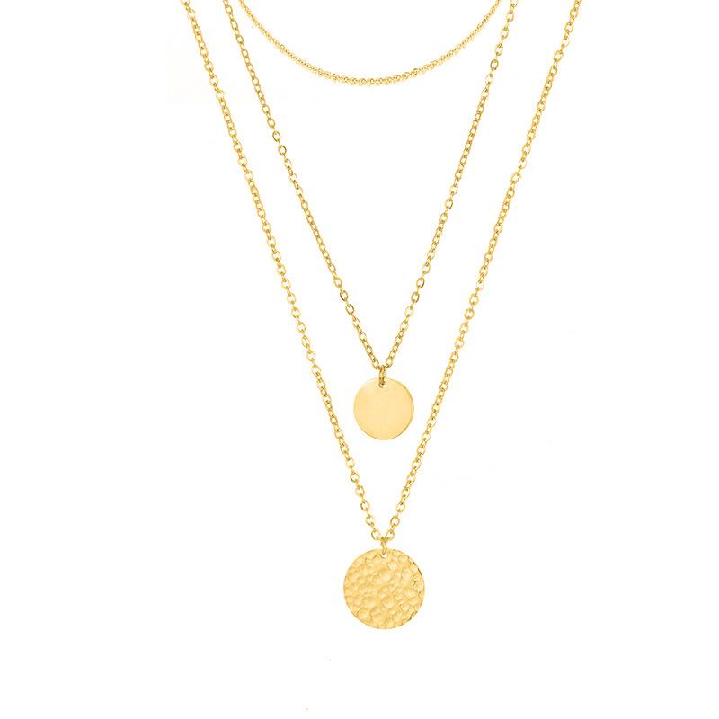 Stainless Steel Hammered Round Charm Necklace