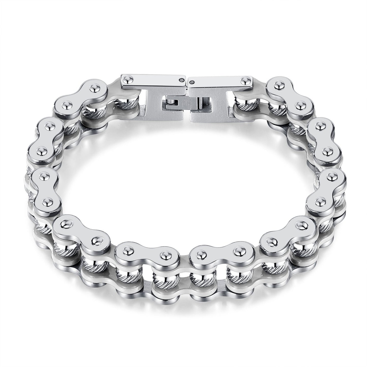 Stainless Steel and Blue Purple Bike Chain Bracelet