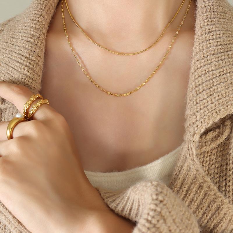 Stainless Steel Double Layer Snake Chain Necklace