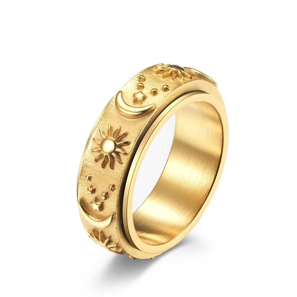 Star Moon Sun Stainless Steel Spinner Ring