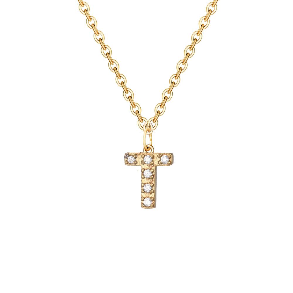 Letter Inlay Cubic Zirconia Pendant Necklace