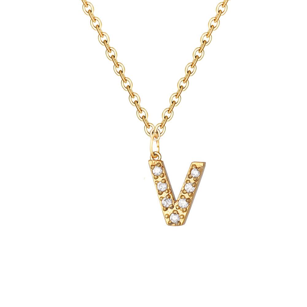 Letter Inlay Cubic Zirconia Pendant Necklace