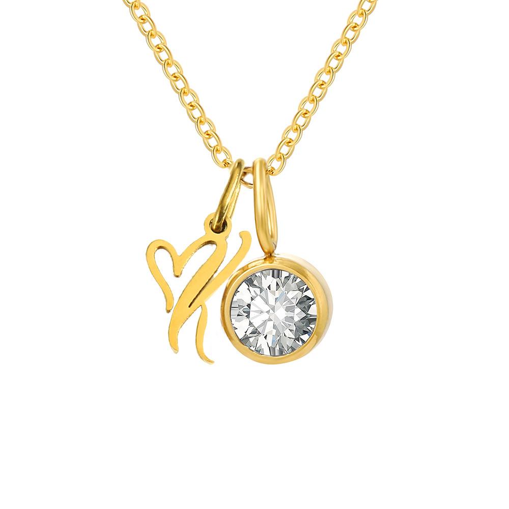 Stainless Steel Letter Cubic Zirconia Pendant Necklace