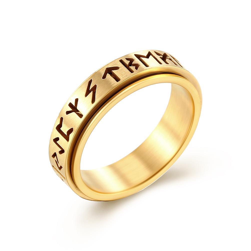 Viking Stainless Steel Runes Spinner Ring