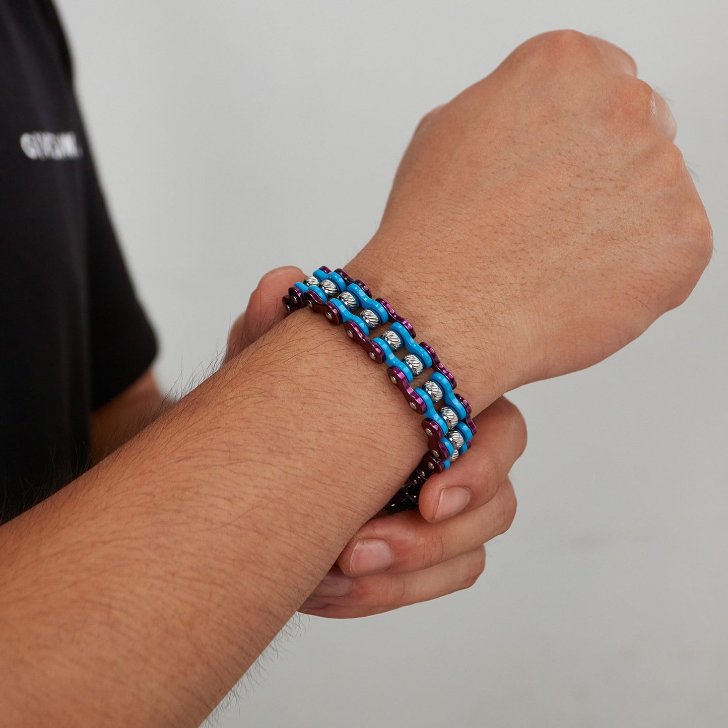 Stainless Steel and Blue Purple Bike Chain Bracelet
