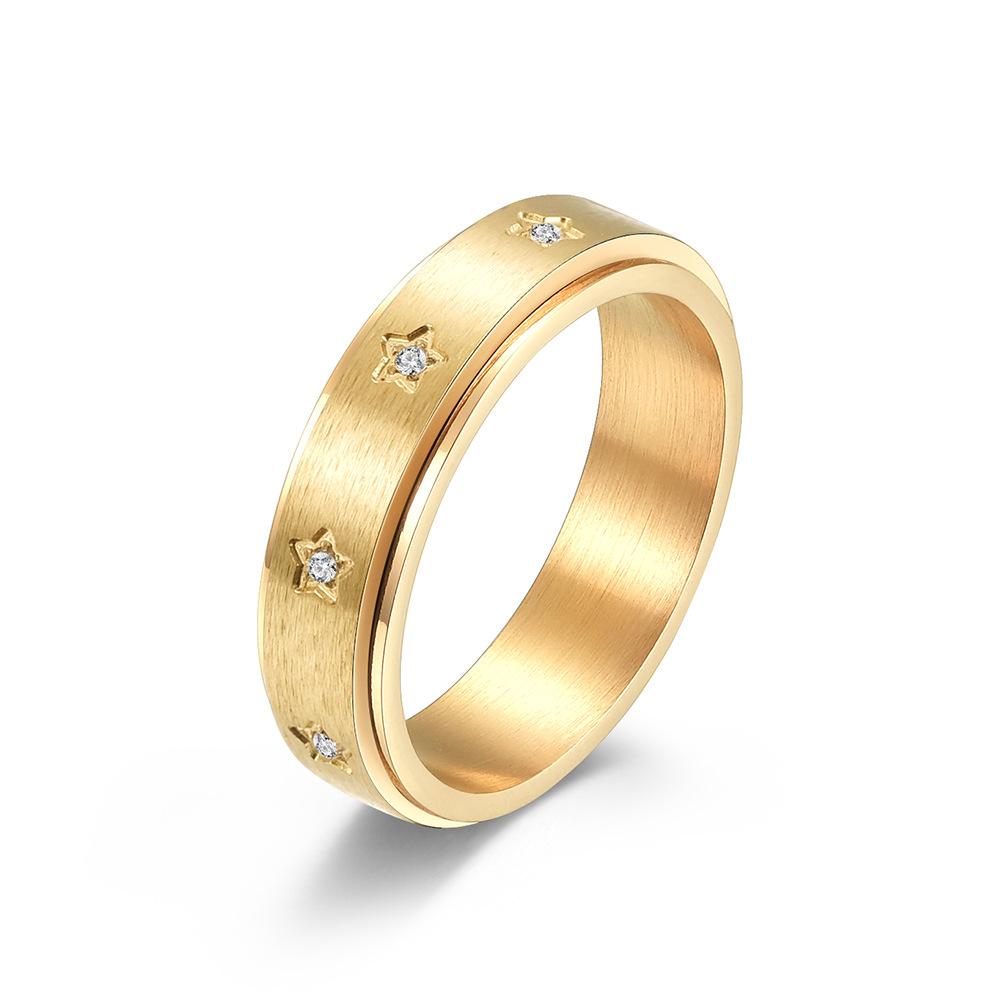Star Inlay Cubic Zirconia Stainless Steel Spinner Ring