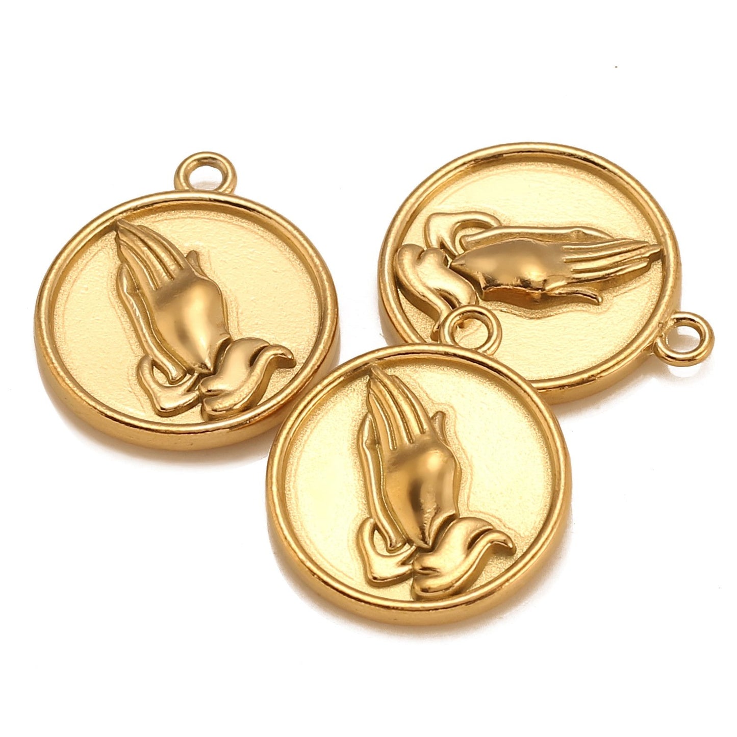 Pendentif rond en acier inoxydable avec motif de prière
