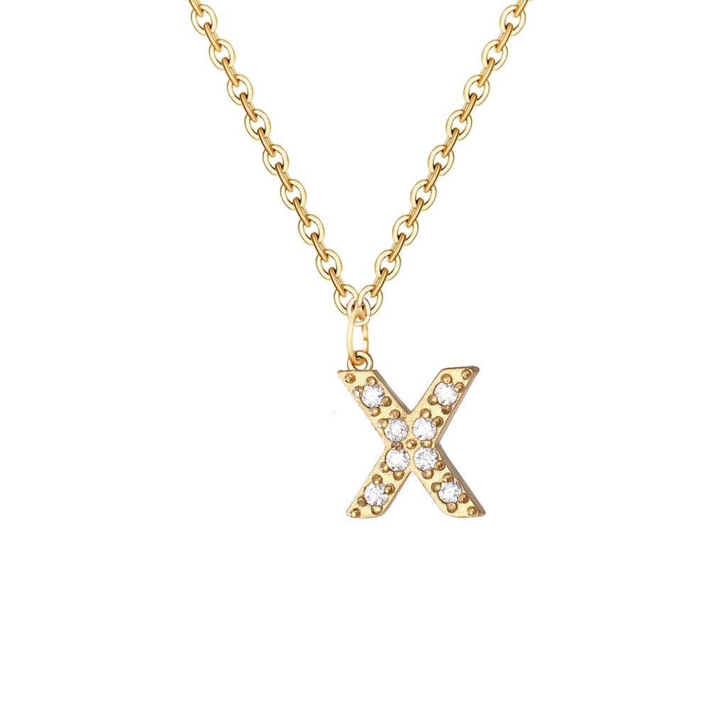 Letter Inlay Cubic Zirconia Pendant Necklace