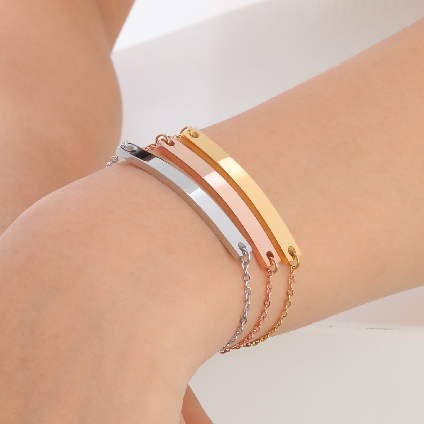 Stainless Steel Curved Bar Blank Bracelet
