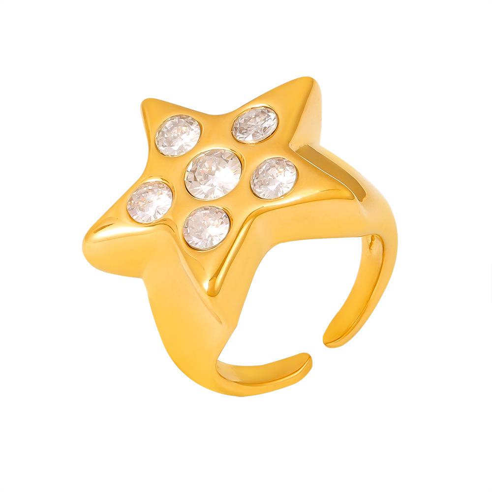 Bague en acier inoxydable avec incrustation d'étoiles et zircone cubique