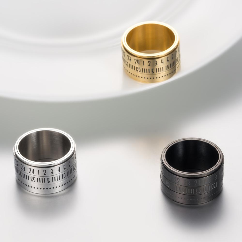 Men's Stainless Steel Arabic Numeral Spinner Ring