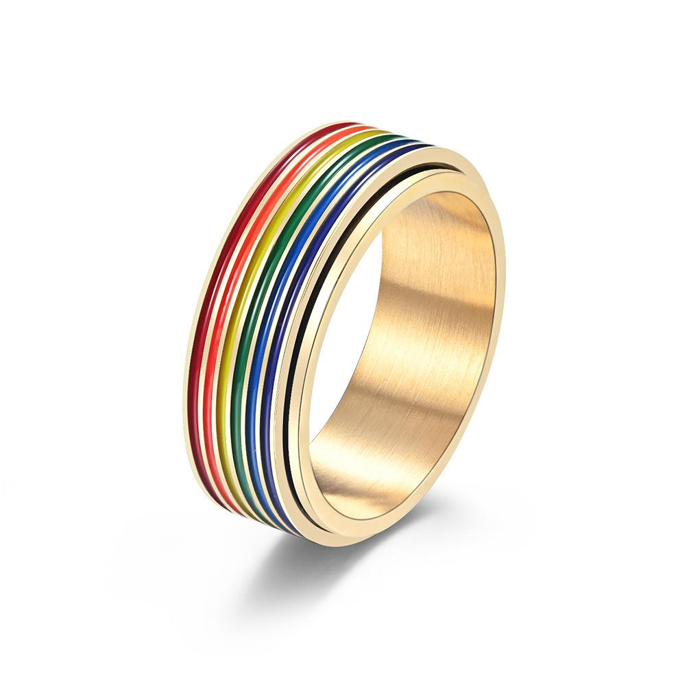 Stainless Steel Spinner Rainbow Couple Ring