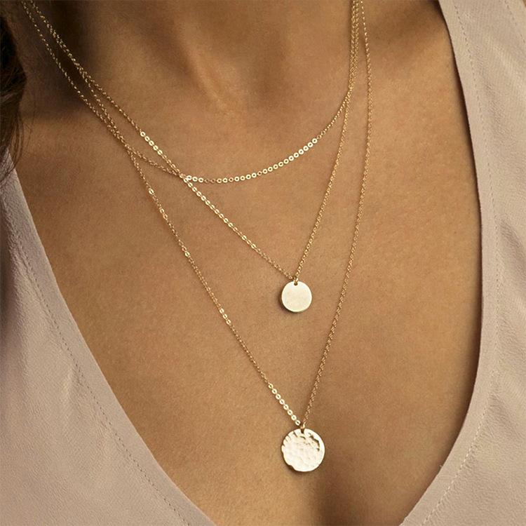 Stainless Steel Hammered Round Charm Necklace