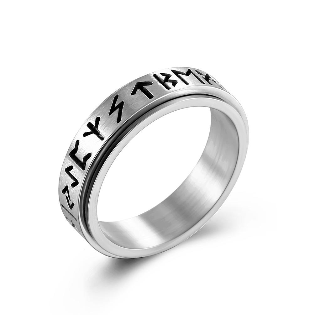Viking Stainless Steel Runes Spinner Ring