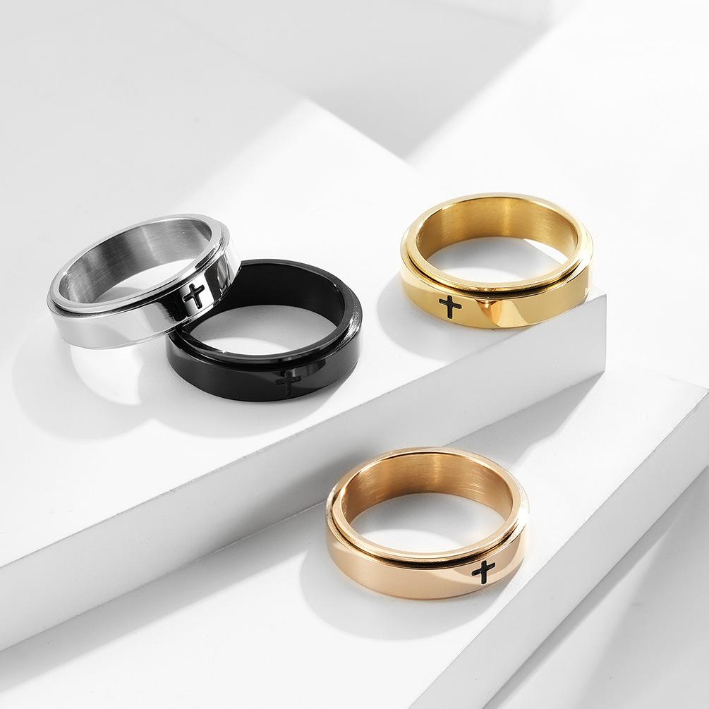 Cross Stainless Steel Religious Spinner Ring