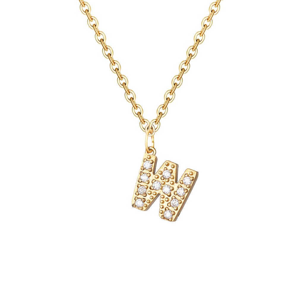 Letter Inlay Cubic Zirconia Pendant Necklace
