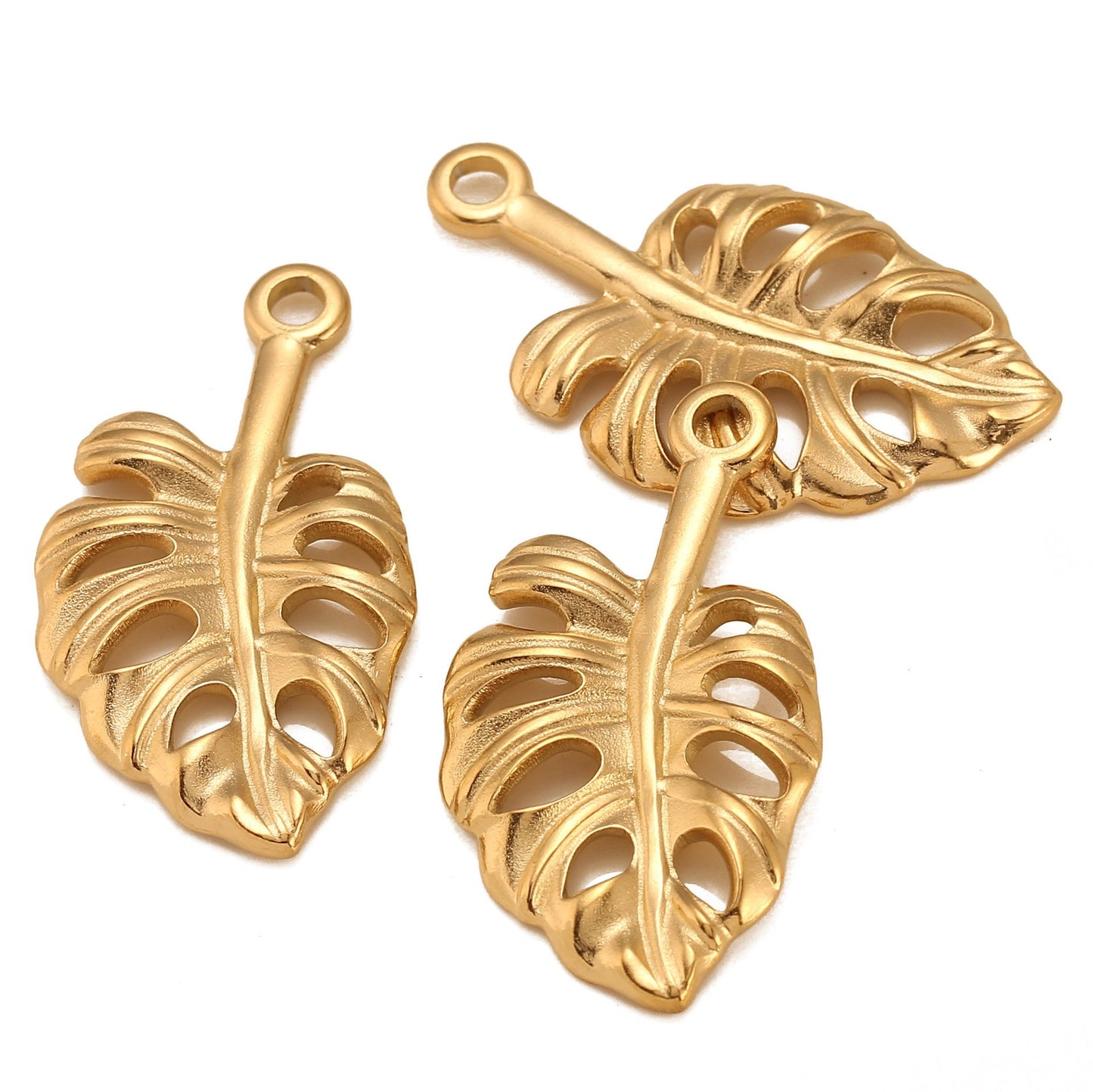 18K Gold PVD Stainless Steel Three-Dimensional Leaf Pendant