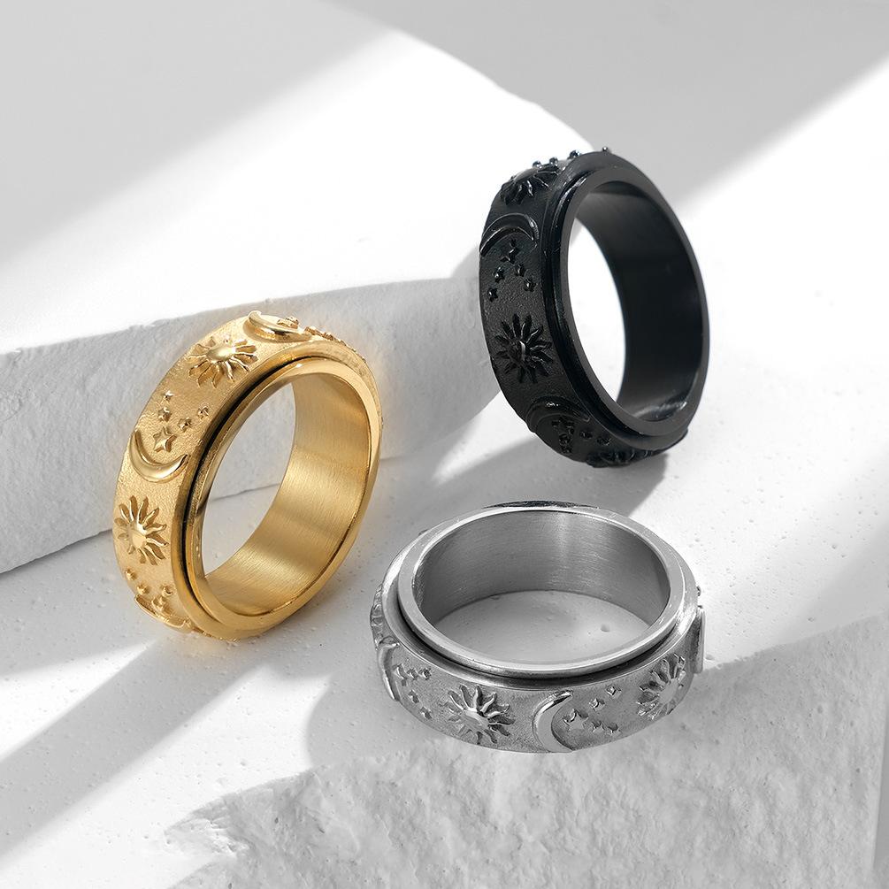 Star Moon Sun Stainless Steel Spinner Ring