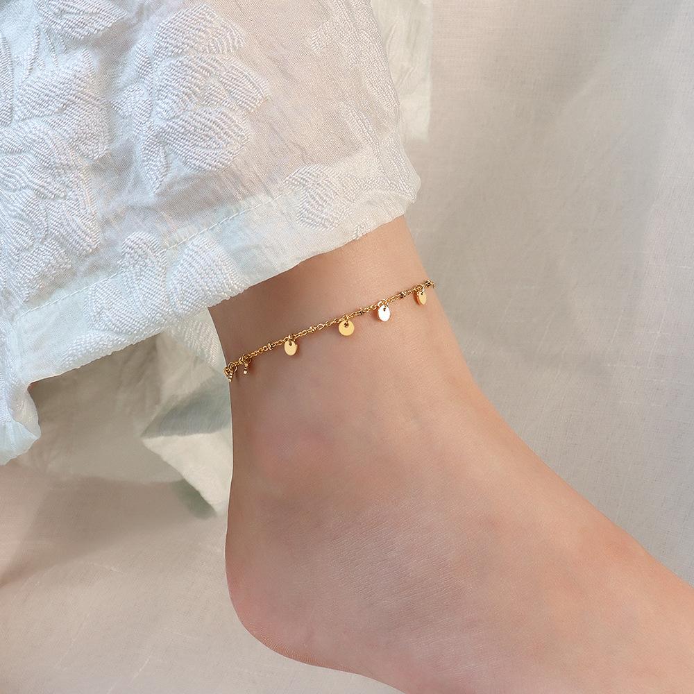 18K Gold PVD Disc Tassel Stainless Steel Anklet