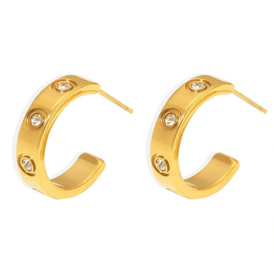 Stainless Steel Cubic Zirconia Hoop Earrings