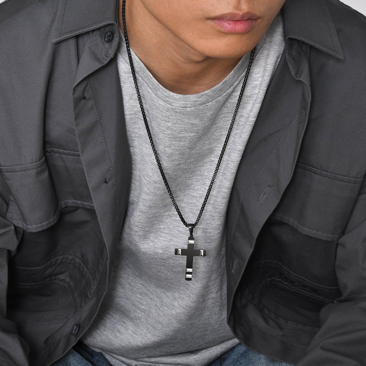 Stainless Steel Cross Role Chain Pendant Necklace