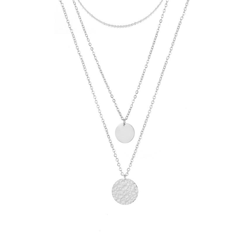 Stainless Steel Hammered Round Charm Necklace