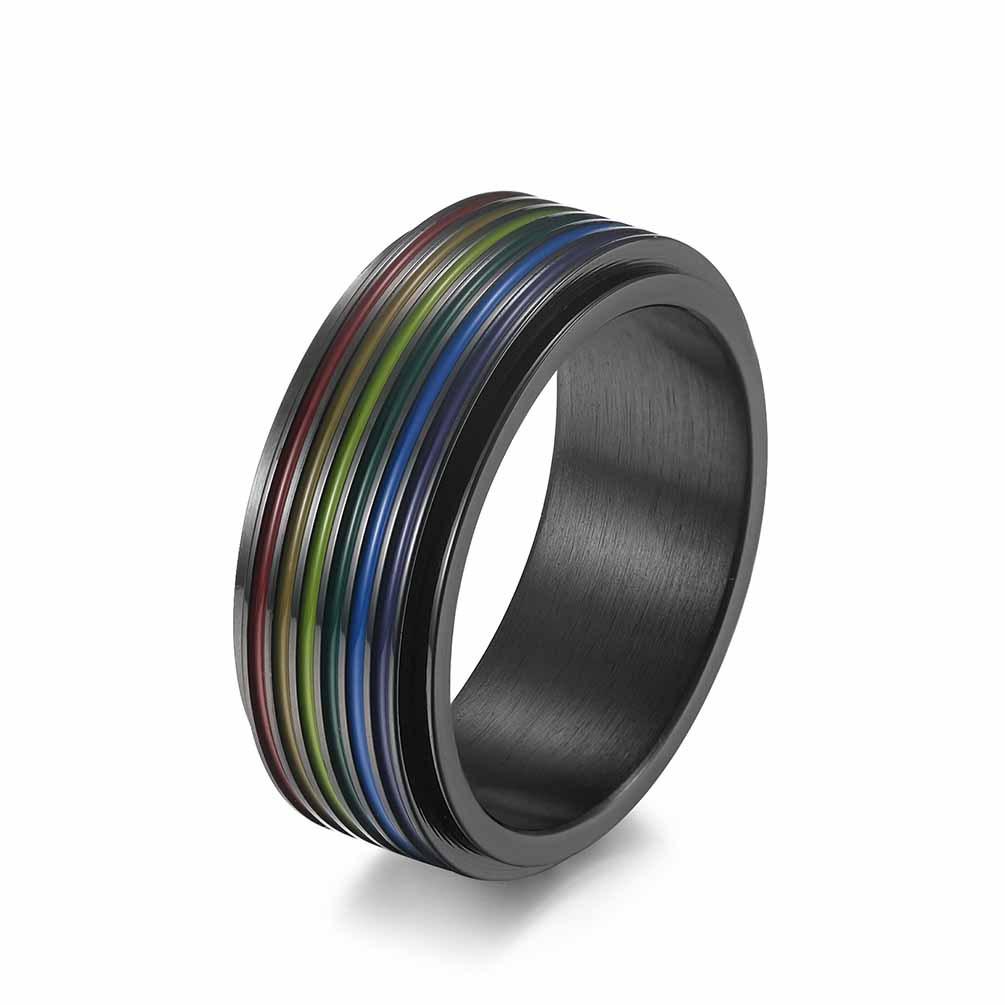 Stainless Steel Spinner Rainbow Couple Ring