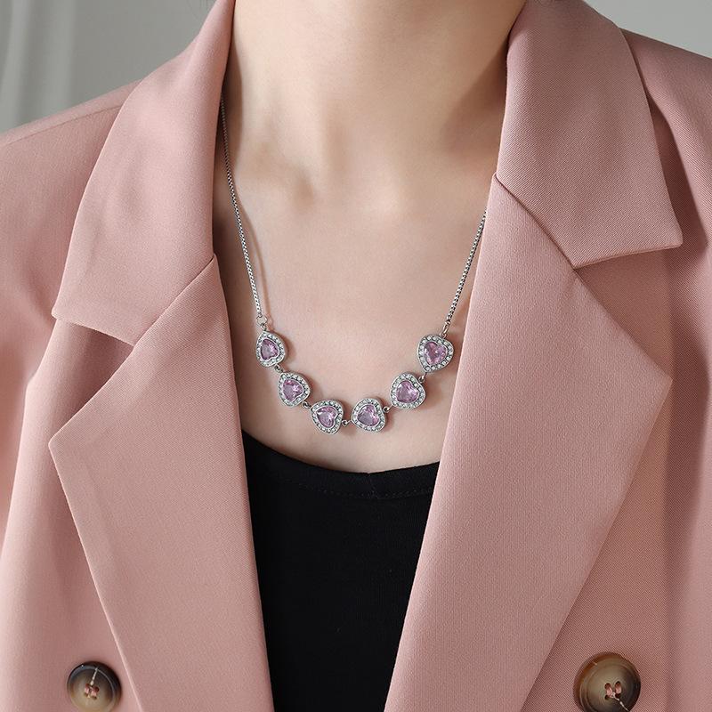 Elegant Heart CZ Box Chain Necklace