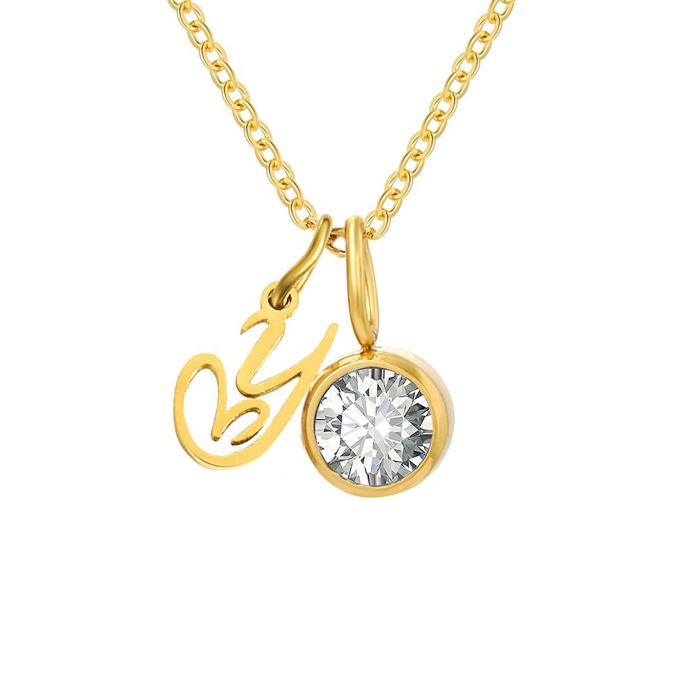 Stainless Steel Letter Cubic Zirconia Pendant Necklace
