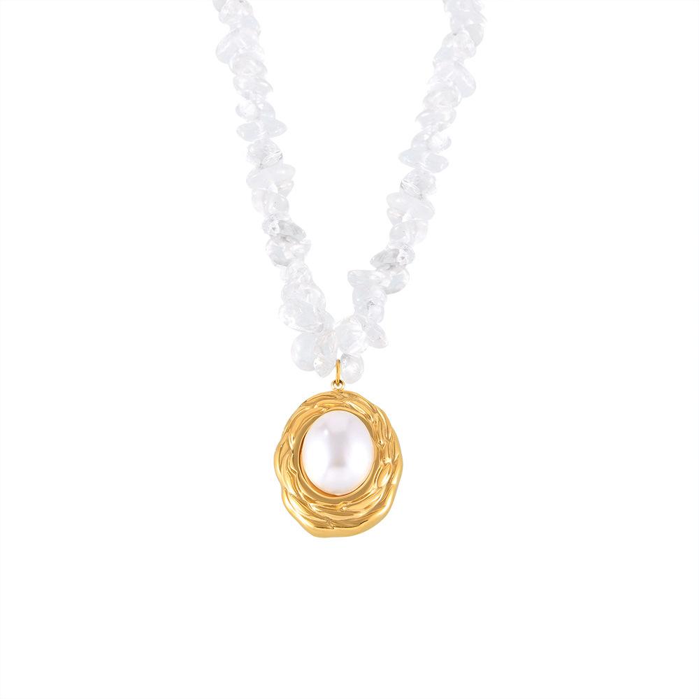 Bead Chain Medal Pendant Inlay Imitation Pearl Necklace