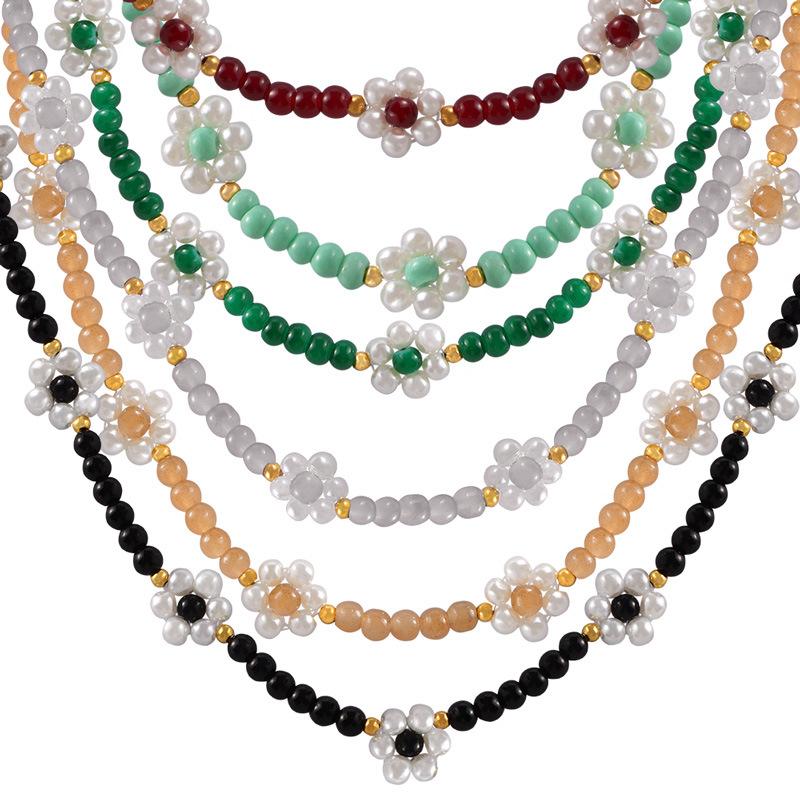 Stainless Steel Imitation Pearl Flower Beaded Necklace