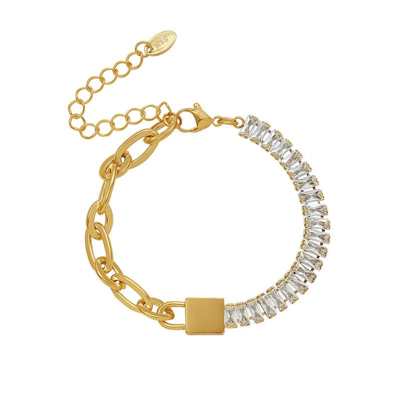 Pulsera de eslabones con cadena de circonitas PVD en oro de 18 quilates con forma de candado