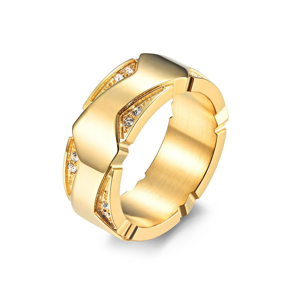 18K Gold PVD M-Shaped Cubic Zirconia Stainless Steel Couple Ring