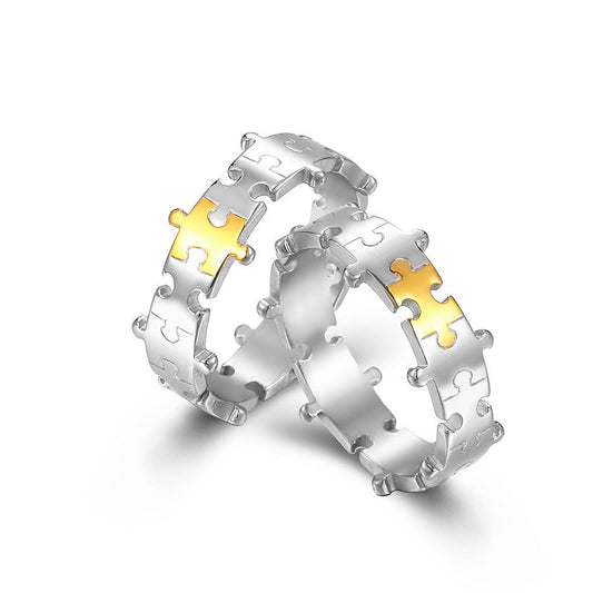 Puzzle Couple Stainless Steel Ring