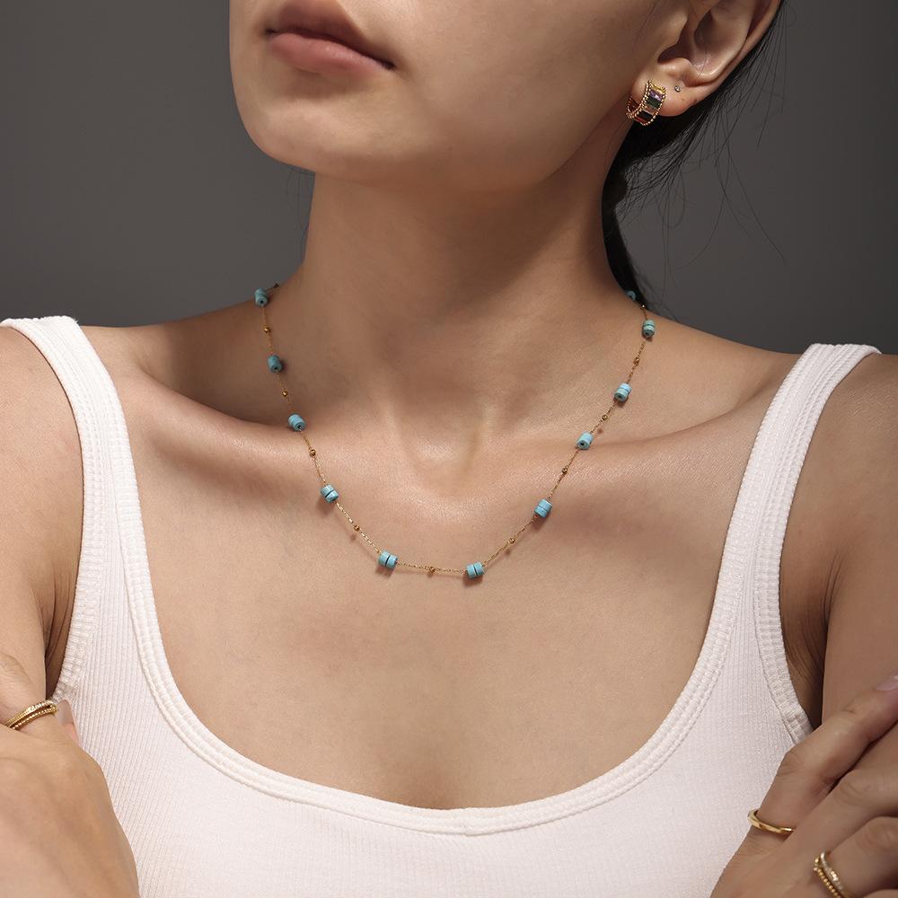 Stainless Steel Turquoise Beaded Necklace
