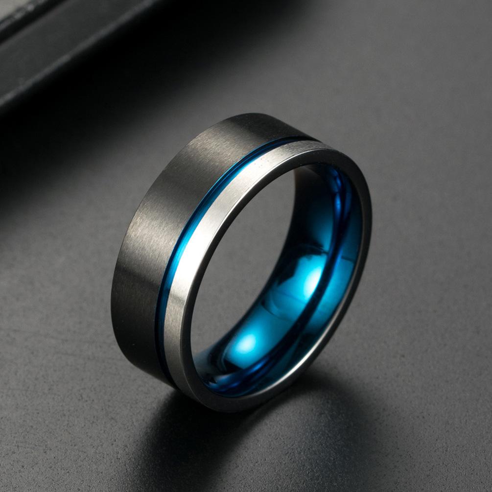 Bague pour homme en acier inoxydable bicolore noir et bleu