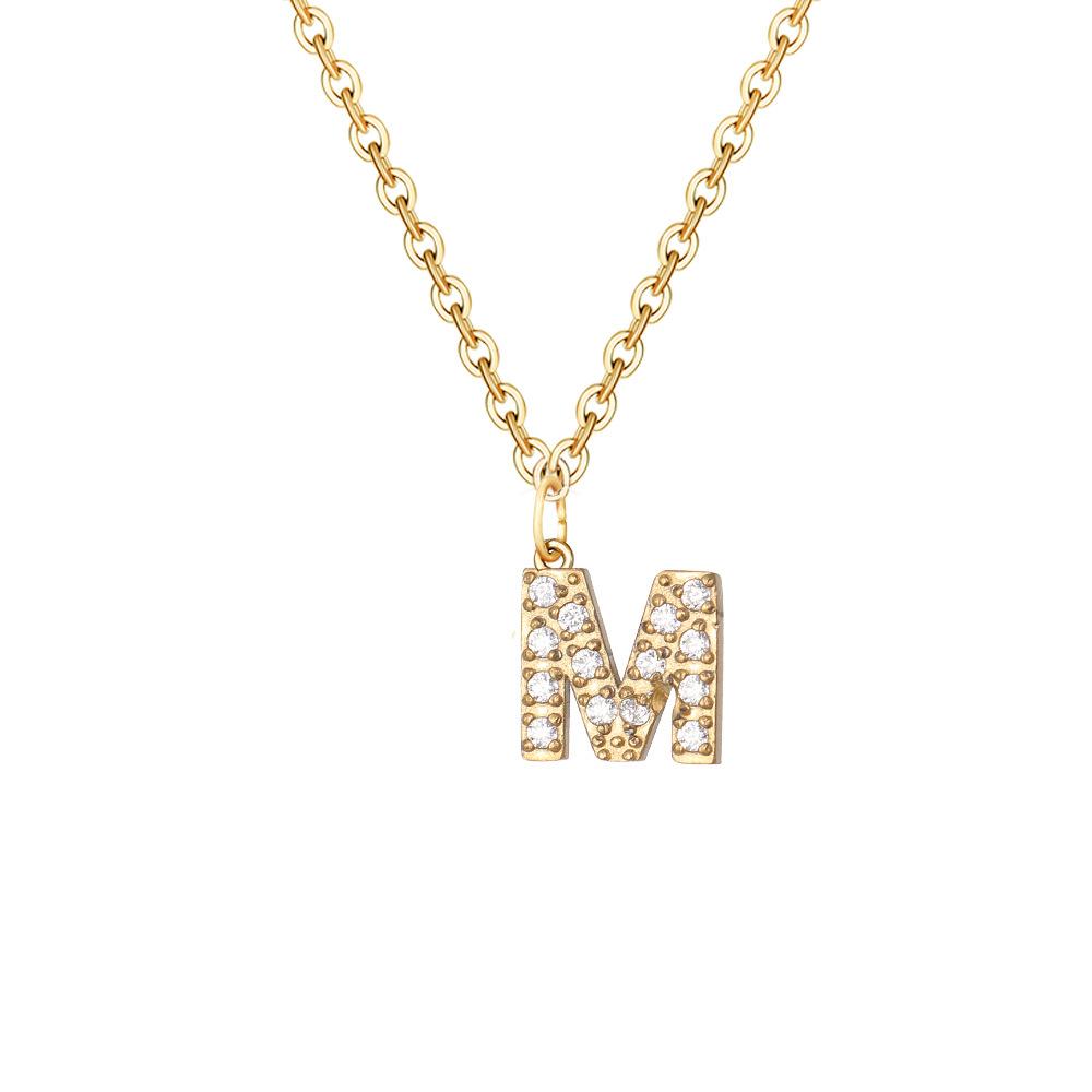 Letter Inlay Cubic Zirconia Pendant Necklace