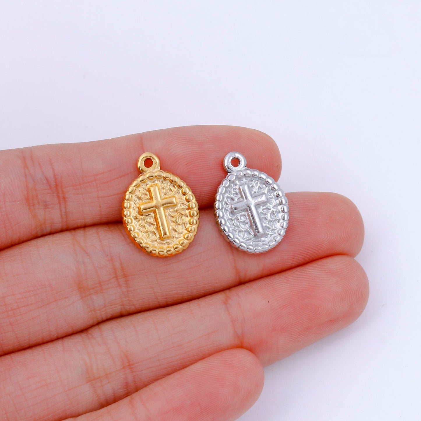 Oval Irregular Bend Inward Stainless Steel Cross Pendant