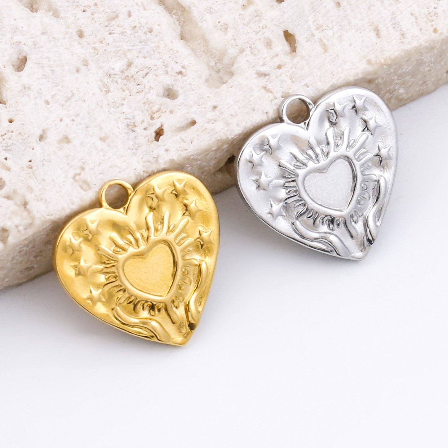 Sun Star Bend Inward Heart Shape Stainless Steel Pendant
