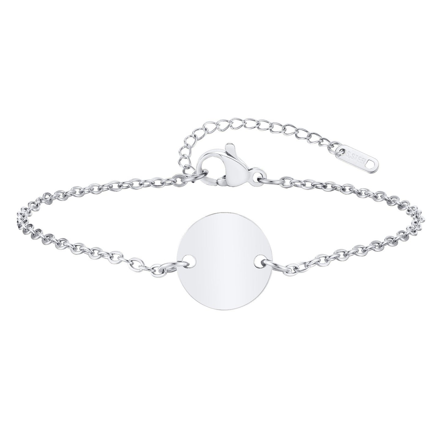 Bracelet à breloques en forme de disque rond en acier inoxydable