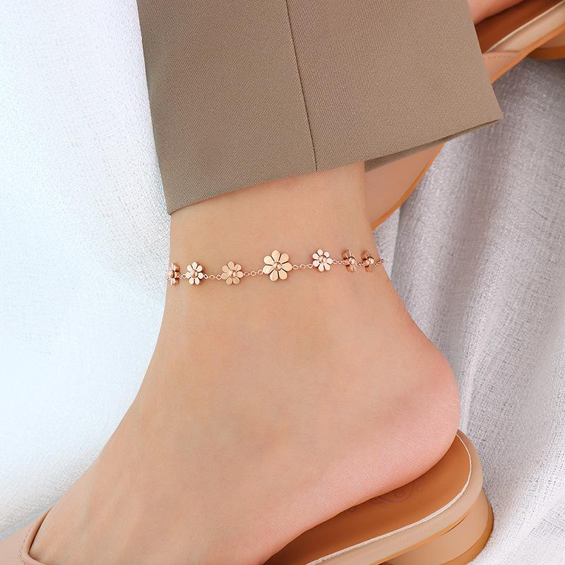 18K Gold PVD Daisy Stainless Steel Anklet