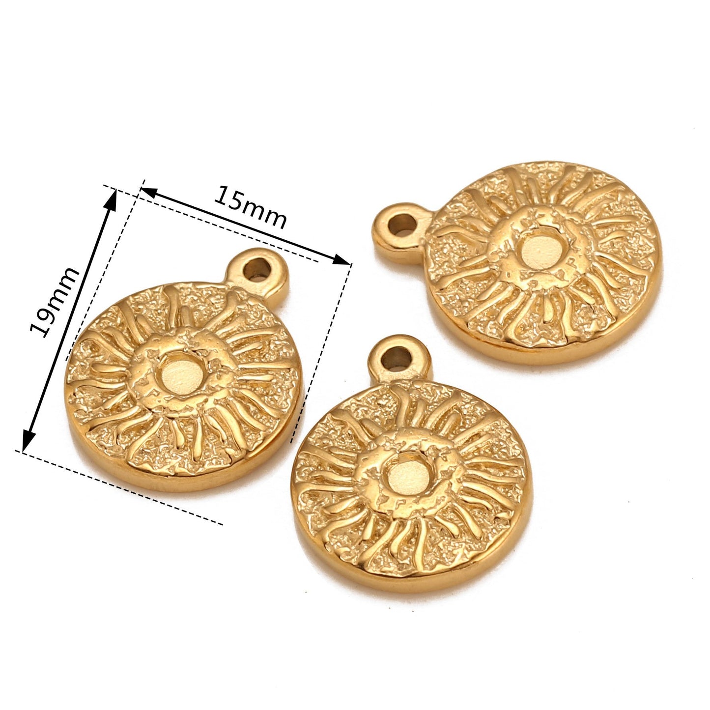 Pendentif rond en acier inoxydable en forme de soleil