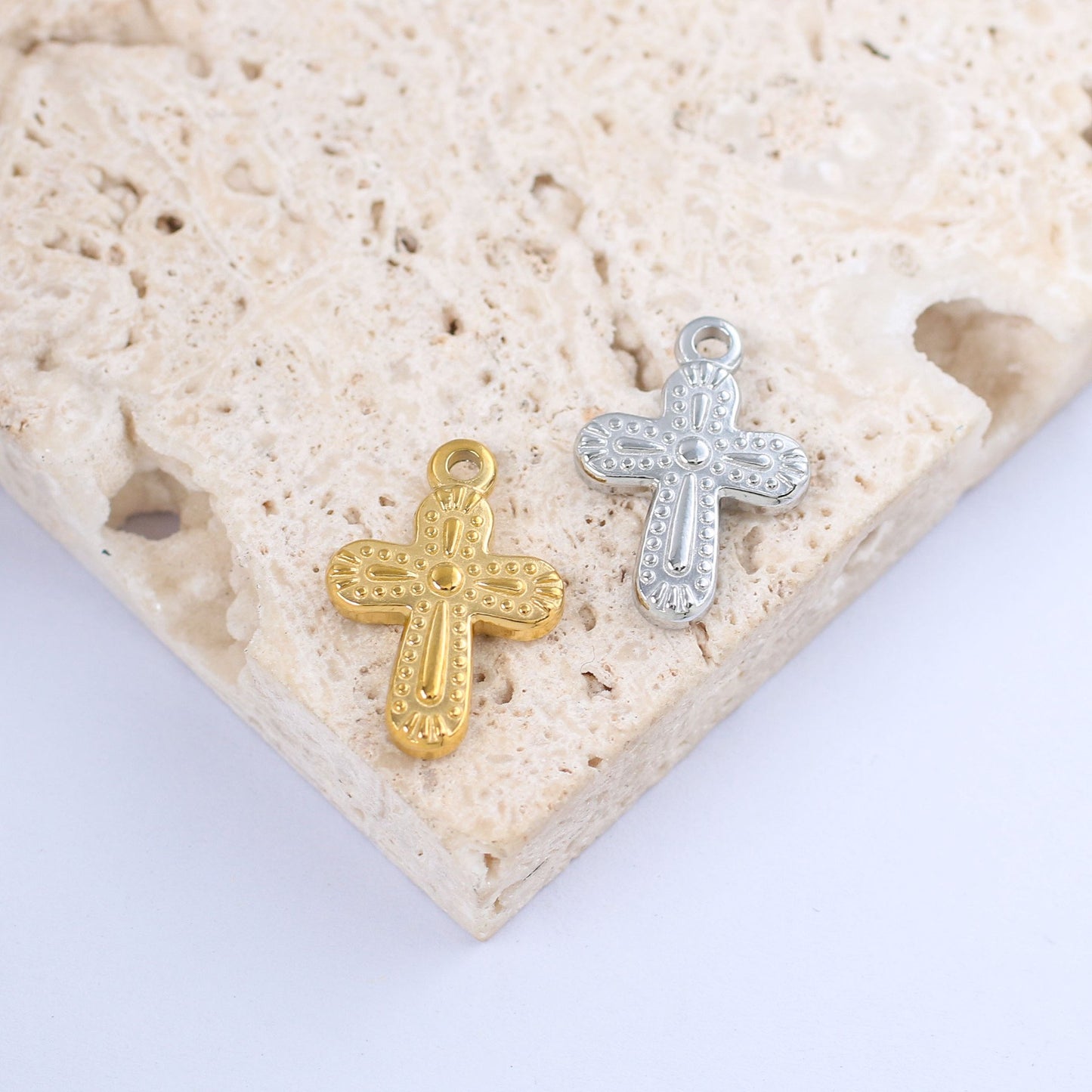 Stainless Steel Embossed Cross Pendant