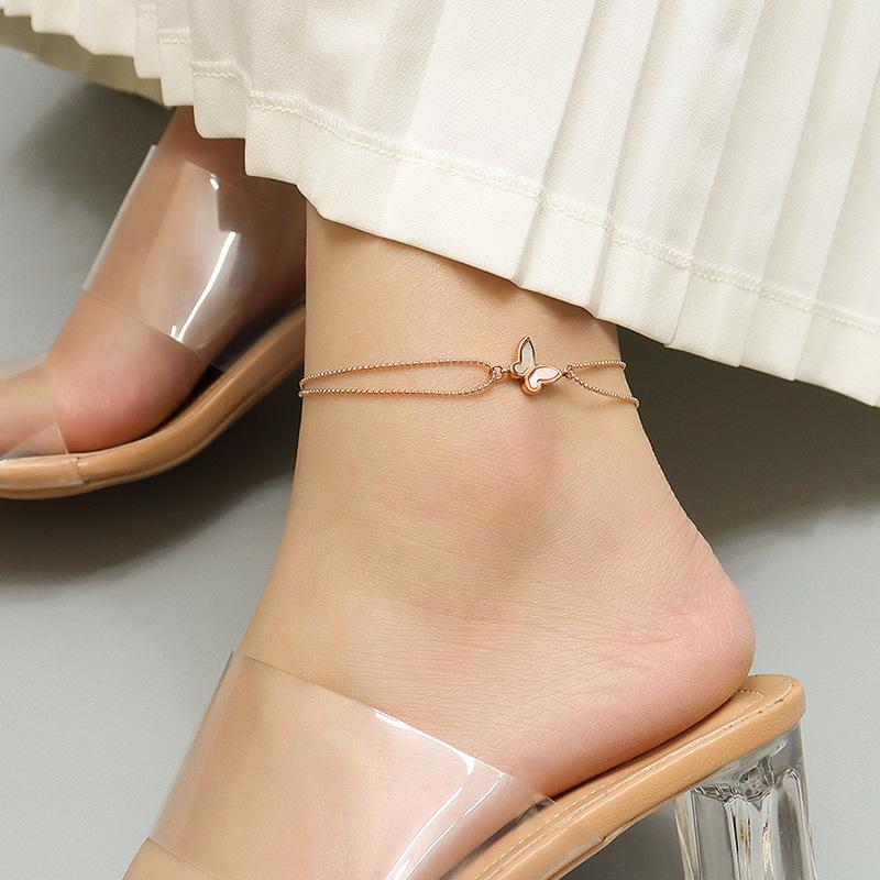 18K Gold PVD Butterfly Stainless Steel Double Layer Anklet