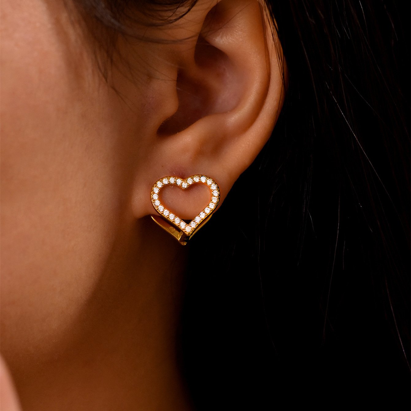 Stainless Steel Heart Double Sided Cubic Zirconia Earrings