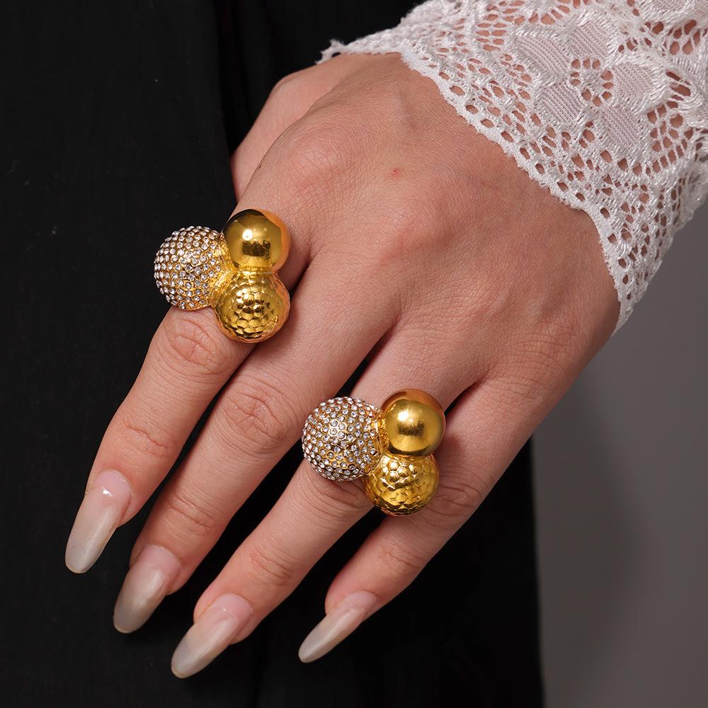 Stainless Steel 3 Balls Cubic Zirconia Ring