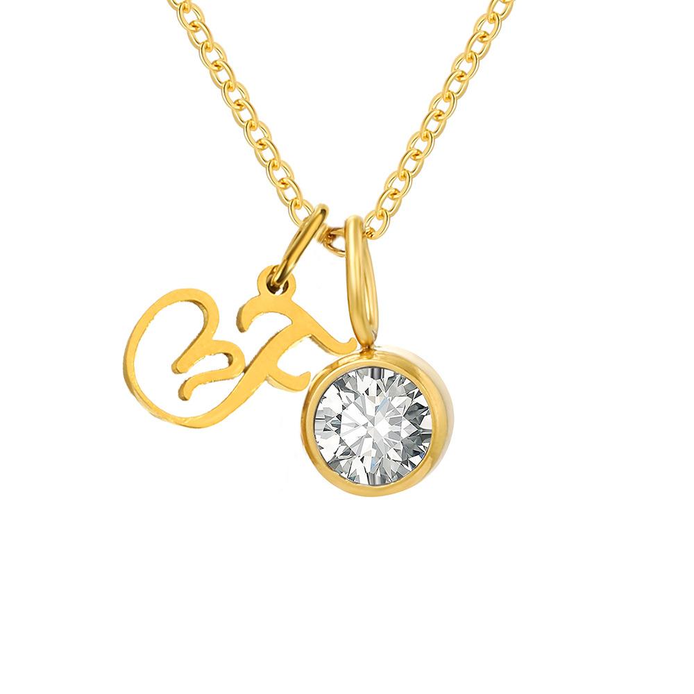Stainless Steel Letter Cubic Zirconia Pendant Necklace