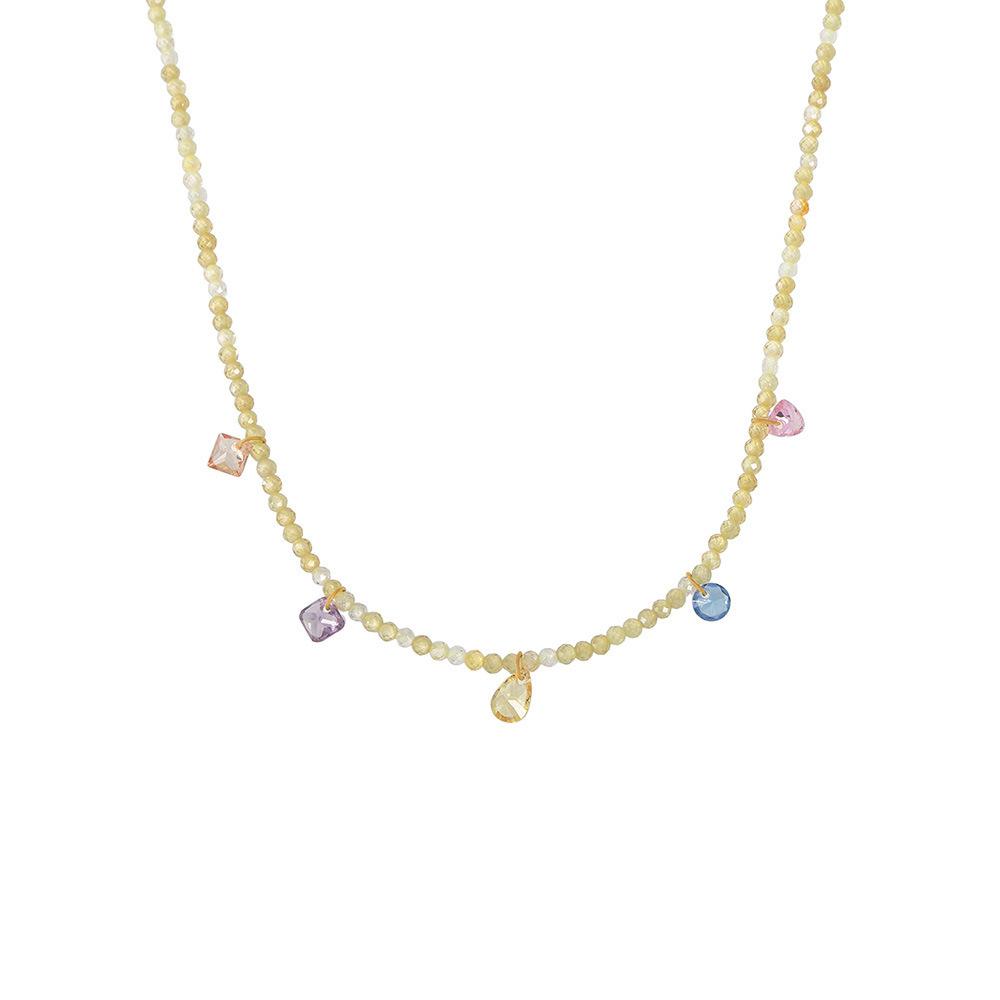 Stainless Steel Cubic Zirconia Pendant Beaded Necklace